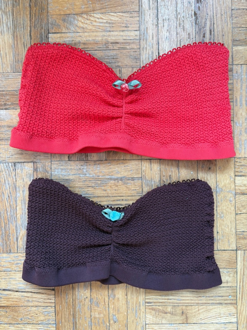 Set of Two Strapless Bandeau Tops - Red & Dark Brown